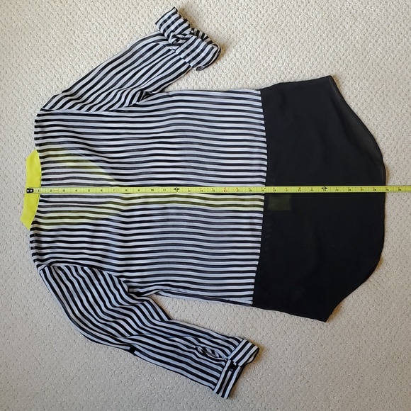 BCX Sheer Top, Size S, Long Sleeves, Striped Black&White with Yellow Detail. - Picture 10 of 12